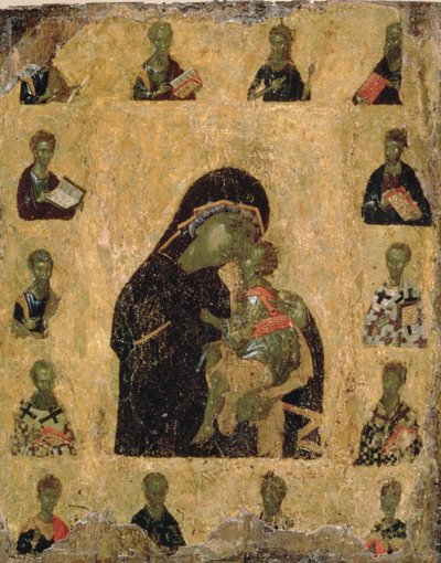 Virgin of Tenderness with the Saints, 1350-1400 by Byzantine